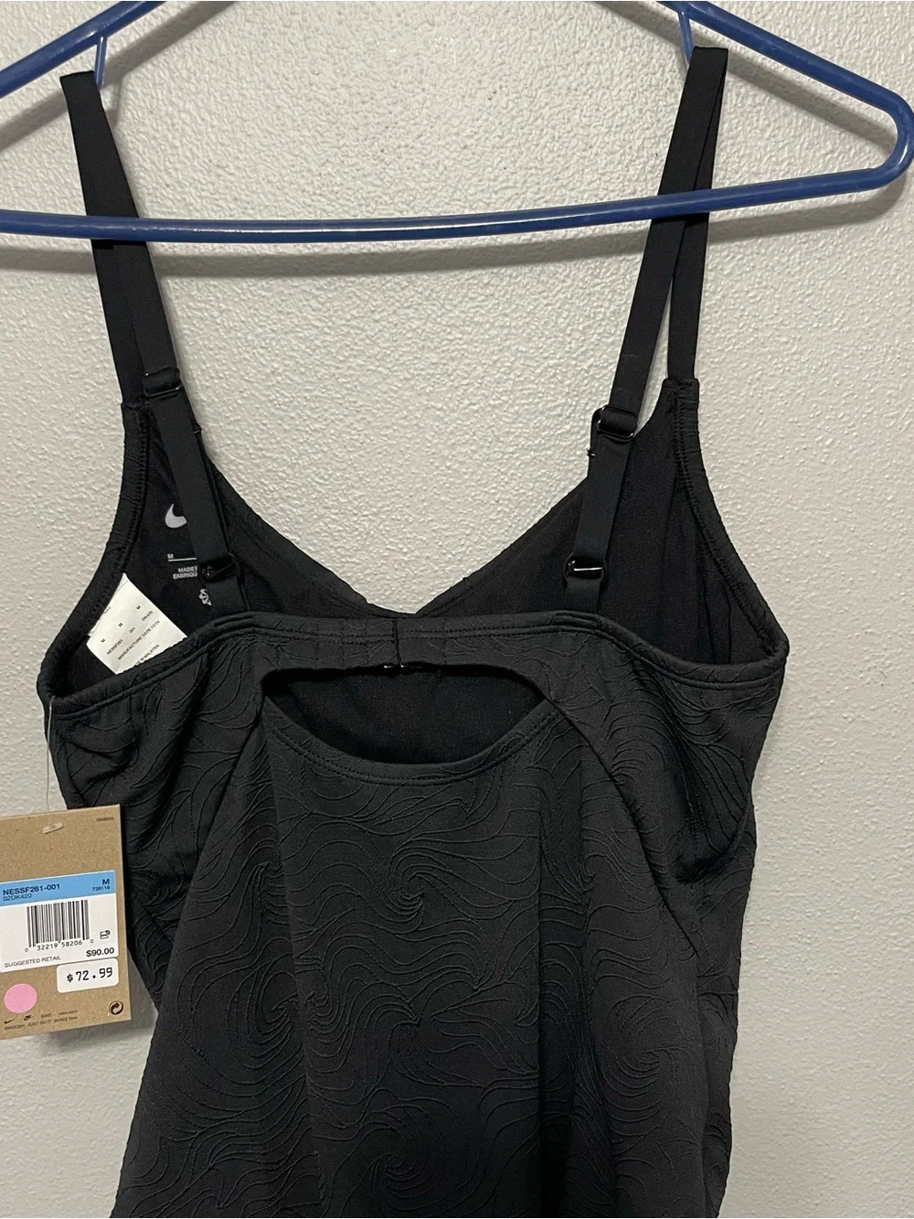 Nike Swim Padded High Thigh One Piece Swimsuit Black Textured NWT Womens M